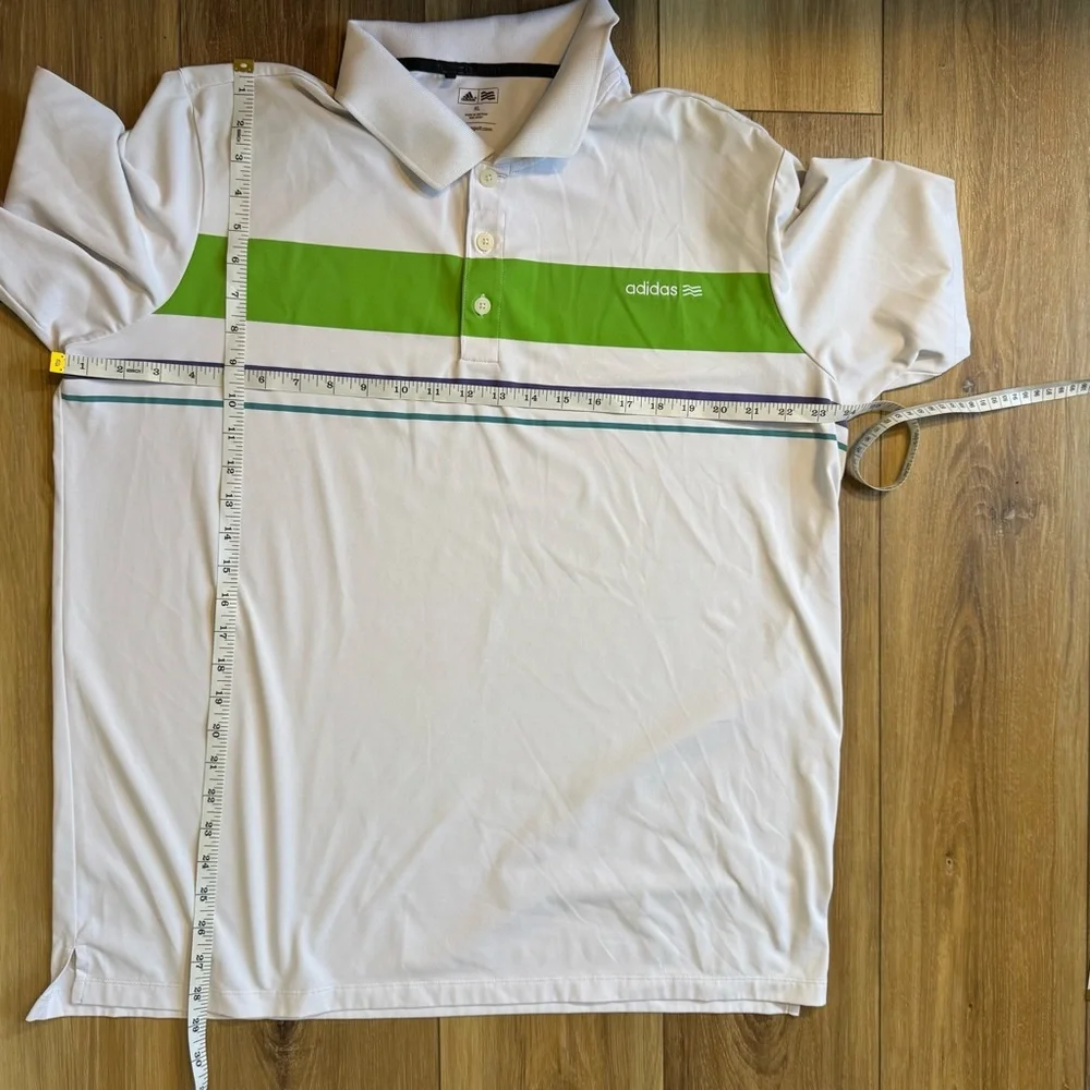 Adidas Men's Polo Shirt Presidio Golf XL Course White Green Blue Stripes